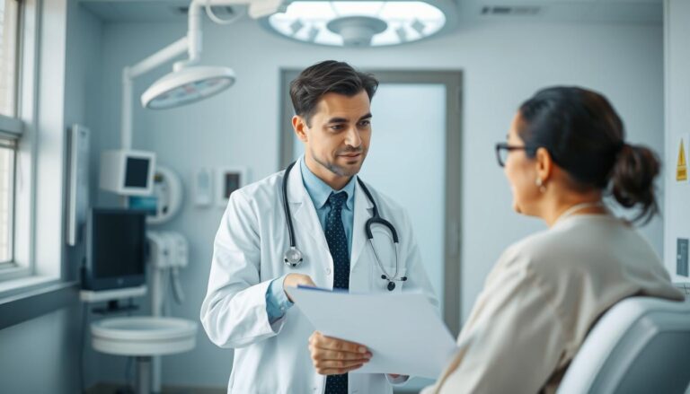 Médico atendendo paciente em hospital da rede credenciada do plano de saúde Bradesco
