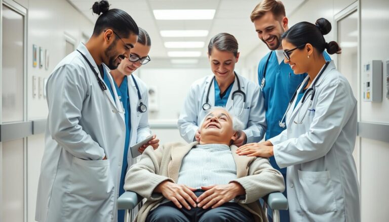 Equipe médica do Medsenior plano de saúde atendendo paciente idoso